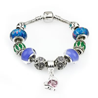 European Bracelet Zinc Alloy with brass chain & Lampwork Heart plated & enamel & with rhinestone nickel lead & cadmium free Sold By Strand