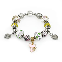 European Bracelet Zinc Alloy with brass chain & Lampwork plated & enamel & with rhinestone nickel lead & cadmium free Sold By Strand