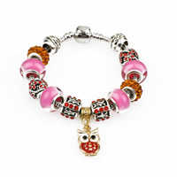 European Bracelet Zinc Alloy with brass chain & Rhinestone Clay Pave & Lampwork Owl plated & enamel & with rhinestone nickel lead & cadmium free Sold By Strand