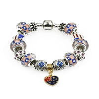 European Bracelet, Tibetan Style, with brass chain & Lampwork, Heart, plated, different length for choice & enamel & with rhinestone, nickel, lead & cadmium free, Sold By Strand