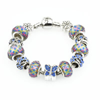 European Bracelet Zinc Alloy with brass chain & Lampwork plated & enamel & faceted & with rhinestone nickel lead & cadmium free Sold By Strand