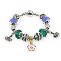 European Bracelet Zinc Alloy with brass chain & Lampwork & Plastic plated & enamel & faceted & with rhinestone nickel lead & cadmium free Sold By Strand