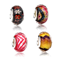 Resin European Beads, Rondelle, silver color plated, different designs for choice & brass single core without troll & faceted, nickel, lead & cadmium free, 9x14mm, Hole:Approx 5mm, 10PCs/Lot, Sold By Lot