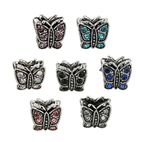 Zinc Alloy European Beads Butterfly antique silver color plated without troll & with rhinestone nickel lead & cadmium free Approx 4.5mm Sold By Lot