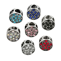 Tibetan Style European Beads, Flat Round, antique silver color plated, without troll & with rhinestone, more colors for choice, nickel, lead & cadmium free, 11x10x9mm, Hole:Approx 5mm, 100PCs/Lot, Sold By Lot