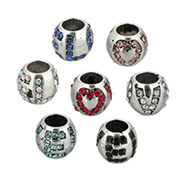 Tibetan Style European Beads, Drum, word love, antique silver color plated, without troll & with rhinestone, more colors for choice, nickel, lead & cadmium free, 10x9mm, Hole:Approx 5mm, 100PCs/Lot, Sold By Lot