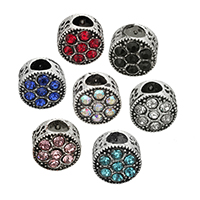 Zinc Alloy European Beads Flat Round antique silver color plated without troll & with rhinestone nickel lead & cadmium free Approx 5mm Sold By Lot