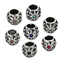 Tibetan Style European Beads, Drum, antique silver color plated, without troll & with rhinestone, more colors for choice, nickel, lead & cadmium free, 9.50x8.50mm, Hole:Approx 5mm, 100PCs/Lot, Sold By Lot