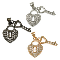 Cubic Zirconia Micro Pave Brass Pendant Lock and Key plated micro pave cubic zirconia nickel lead & cadmium free  Approx Sold By Lot