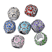 Tibetan Style European Beads, Drum, antique silver color plated, without troll & enamel & with rhinestone, more colors for choice, nickel, lead & cadmium free, 11x10x10mm, Hole:Approx 5mm, 100PCs/Lot, Sold By Lot