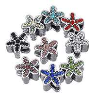 Tibetan Style European Beads, Flower, antique silver color plated, without troll & with rhinestone, more colors for choice, nickel, lead & cadmium free, 12x8mm, Hole:Approx 5mm, 100PCs/Lot, Sold By Lot