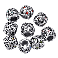 Tibetan Style European Beads, Drum, antique silver color plated, without troll & with rhinestone, more colors for choice, nickel, lead & cadmium free, 11x9.50x11mm, Hole:Approx 5mm, 200PCs/Lot, Sold By Lot