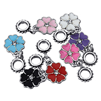 European Style Tibetan Style Dangle Beads, Flower, antique silver color plated, without troll & enamel & with rhinestone, more colors for choice, nickel, lead & cadmium free, 11x14x3mm, 26.5mm, Hole:Approx 4.5mm, 200PCs/Lot, Sold By Lot