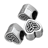 Tibetan Style European Beads, Heart, antique silver color plated, without troll, nickel, lead & cadmium free, 10.50x7mm, Hole:Approx 5mm, 200PCs/Lot, Sold By Lot