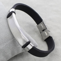 Silikone Armbånd, Stainless Steel, med Silicone, oprindelige farve, 38x12x4mm, Solgt Per Ca. 7.5 inch Strand