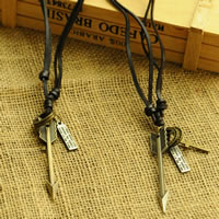 Cowhide Necklace, Tibetan Style, with cowhide cord, arrowhead, plated, can be used as necklace or sweater necklace & adjustable, more colors for choice, nickel, lead & cadmium free, Sold Per 19.6-31.5 Inch Strand