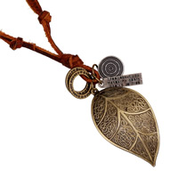 Cowhide Necklace Zinc Alloy with cowhide cord Leaf plated can be used as necklace or sweater necklace & adjustable nickel lead & cadmium free Sold Per 19.6-31.5 Inch Strand