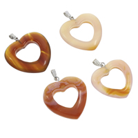 Lace Agate Pendants, with brass bail, Heart, platinum color plated, mixed colors, 25x22x4mm-29x31x5mm, Hole:Approx 2x5mm, 10PCs/Bag, Sold By Bag