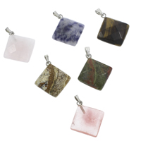 Gemstone Pendants Jewelry, with brass bail, platinum color plated, mixed, 21x25x6mm, Hole:Approx 2x5mm, 30PCs/Bag, Sold By Bag