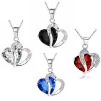 Crystal Pendants, Tibetan Style, with Crystal, Heart, platinum color plated, faceted & with rhinestone, more colors for choice, nickel, lead & cadmium free, 15x12mm, Hole:Approx 4x6mm, Sold By PC