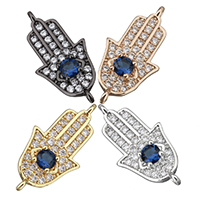 Cubic Zirconia Micro Pave Brass Connector Hamsa plated Islamic jewelry & micro pave cubic zirconia & 1/1 loop nickel lead & cadmium free Approx 1.5mm Sold By Lot