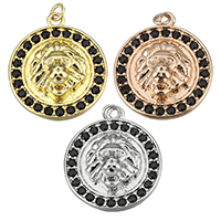 Cubic Zirconia Micro Pave Brass Pendant, Flat Round, plated, micro pave cubic zirconia, more colors for choice, nickel, lead & cadmium free, 15x17x5.50mm, Hole:Approx 1mm, 10PCs/Lot, Sold By Lot