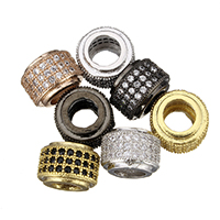 Cubic Zirconia Micro Pave Brass European Beads, Rondelle, plated, micro pave cubic zirconia & without troll, more colors for choice, nickel, lead & cadmium free, 9x6x9mm, Hole:Approx 4.5mm, 10PCs/Lot, Sold By Lot