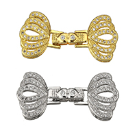 Brass Fold Over Clasp, plated, with connector bar & micro pave cubic zirconia, more colors for choice, nickel, lead & cadmium free, 34.50x16x4.50mm, Hole:Approx 3x2mm, 10Sets/Lot, Sold By Lot