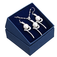 Natural Cultured Freshwater Pearl Jewelry Sets, earring & necklace, 925 Sterling Silver, with Freshwater Pearl, without box & micro pave cubic zirconia, 53mm, 16.5x39x10mm, 16.5x39x9mm, Hole:Approx 3x4mm, Length:Approx 18 Inch, Sold By Set