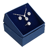 925 Sterling Silver Jewelry Set, anello dito & orecchino & Collana, 925 argento sterlina, senza scatola & con zirconi cubici, 8mm, 8x9.5x5mm, 8x8x4.5mm, Foro:Appross. 4x4.5mm, Misura:6, Lunghezza Appross. 18 pollice, Venduto da set