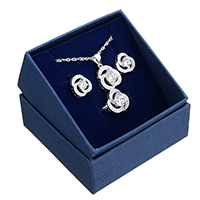 925 Sterling Silver Jewelry Sets, finger ring & earring & necklace, Flower, without box & micro pave cubic zirconia, 13.5mm, 14x16x6mm, 12x12x5.5mm, Hole:Approx 4.5x5.5mm, US Ring Size:7, Length:Approx 18 Inch, Sold By Set