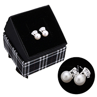 Boucles d'oreilles en perles d'eau douce, argent sterling 925, avec perle d'eau douce cultivée, naturel, sans boîte & avec zircone cubique, 7x10.50x6.50mm, Vendu par paire
