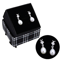 Freshwater Pearl Earrings, 925 Sterling Silver, with Freshwater Pearl, natural, without box & micro pave cubic zirconia, 7.5x12.5mm, 20mm, Sold By Pair