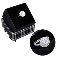 Cubic Zirconia micr3ofono pavimenta anillos de plata esterlina, plata de ley 925, sin caja & micro arcilla de zirconia cúbica, 11.50mm, tamaño:7, Vendido por UD