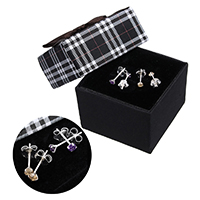 925 Sterling Silver Stud Earrings, without box & micro pave cubic zirconia, more colors for choice, 3x3x13mm, Sold By Pair