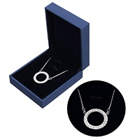 Кубический циркон микро проложить стерлингового серебра ожерелье, Серебро 925 пробы, Кольцевая форма, без коробки & Цепной ящик & инкрустированное микро кубического циркония, 23.5x22x2.5mm, 1mm, Продан через Приблизительно 15 дюймовый Strand