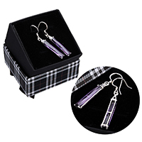 925 Sterling Silver Drop &  Dangle Earrings Rectangle without box & with cubic zirconia & faceted purple 38mm Sold By Pair