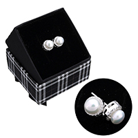 Freshwater Pearl Earrings, 925 Sterling Silver, with Freshwater Pearl, natural, without box & micro pave cubic zirconia, 8.50x19mm, Sold By Pair