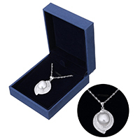 925 Sterling Silber Perlen Halskette, mit Natürliche kultivierte Süßwasserperlen, natürlich, ohne Box & Micro pave Zirkonia, 21x30x11mm, Bohrung:ca. 4.5x5.5mm, verkauft per ca. 18 ZollInch Strang