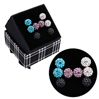 925 Sterling Silver Stud Earrings, with Rhinestone Clay Pave Bead, Round, without box, more colors for choice, 8.50x18.50mm, Sold By Pair