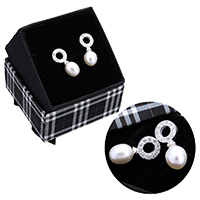Freshwater Pearl Earrings, 925 Sterling Silver, with Freshwater Pearl, natural, without box & micro pave cubic zirconia, 8x18.50x7mm, Sold By Pair