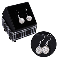 925 Sterling Silver Drop &  Dangle Earrings, with Rhinestone Clay Pave Bead, Round, without box, 25.5mm, 10x13.5mm, Sold By Pair