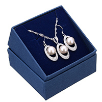 Natural Cultured Freshwater Pearl Jewelry Sets, earring & necklace, 925 Sterling Silver, with Freshwater Pearl, Flat Oval, without box & micro pave cubic zirconia, 12x21.5x8.5mm, 33.5mm, 12x21x9.5mm, Hole:Approx 3x4mm, Length:Approx 18 Inch, Sold By Set