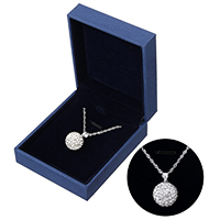 925 Sterling Silver Necklaces, with Rhinestone Clay Pave Bead, Round, without box, 14x17.50mm, Hole:Approx 4x5mm, Sold Per Approx 18 Inch Strand