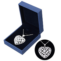 Cubic Zircon Micro Pave 925 Sterling Silver Necklace, Heart, without box & micro pave cubic zirconia, 33x32.50x8.50mm, Hole:Approx 4.5x6.5mm, Sold Per Approx 18 Inch Strand