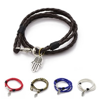 Cowhide Bracelet with Zinc Alloy Hamsa plated Islamic jewelry Sold Per Approx 16.5 Inch Strand