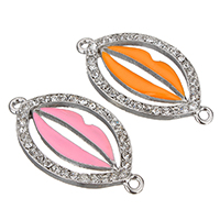 Zinc Alloy Connector Lip platinum color plated enamel & with rhinestone & 1/1 loop nickel lead & cadmium free Approx 2.5mm Sold By Lot