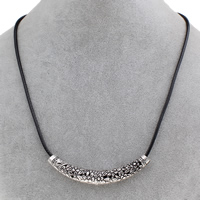 Zinc Alloy smykker halskæde, med Vokset Hamp Cord, med 5cm extender kæde, antik sølv farve forgyldt, bly & cadmium fri, 68x10mm, Solgt Per Ca. 16.5 inch Strand