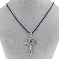 Zinc Alloy Jewelry Necklace with Waxed Linen Cord with 5cm extender chain Cross plated two tone lead & cadmium free Sold Per Approx 16.5 Inch Strand