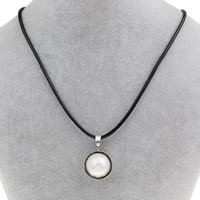 Zinc Alloy Jewelry Necklace with ABS Plastic Pearl & Waxed Linen Cord with 5cm extender chain Flat Round antique silver color plated lead & cadmium free Sold Per Approx 16.5 Inch Strand
